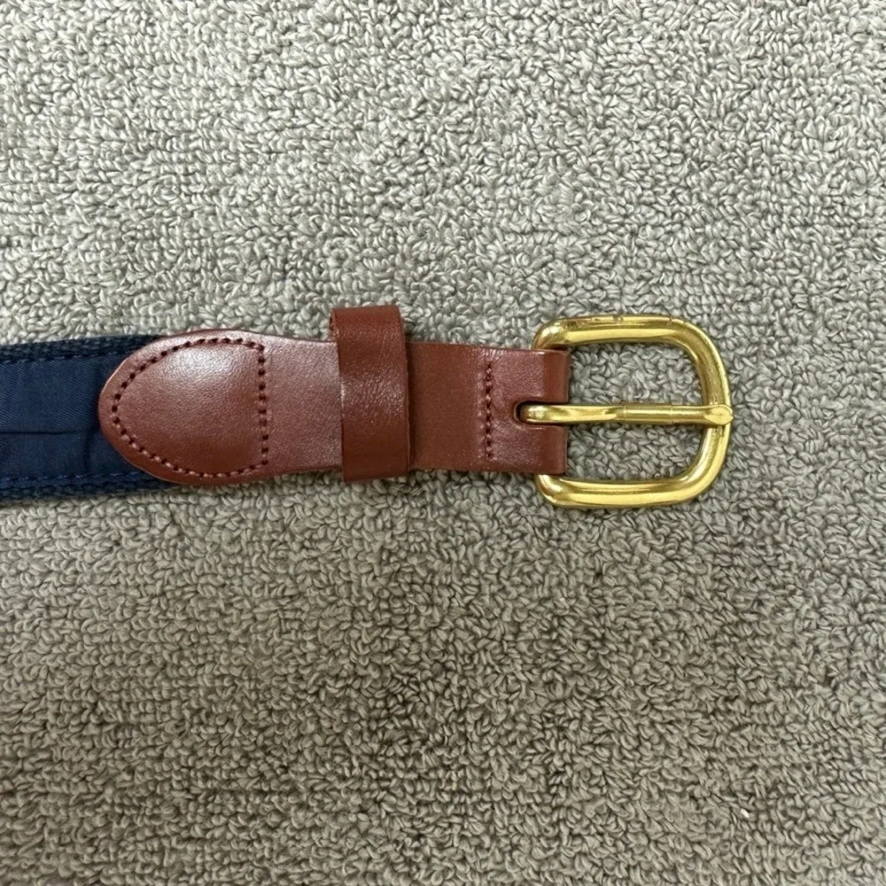 Leather Man Ltd Navy Blue Cotton Webbing Leather Surcingle Belt Solid Brass 44